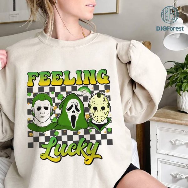 Horror Character Michael Myers Ghost Face Jason Voorhees St Patrick Day Shirt | Feeling Lucky Irish Leaf Clover Shirt | St Paddys Day Shirt | Digital Download