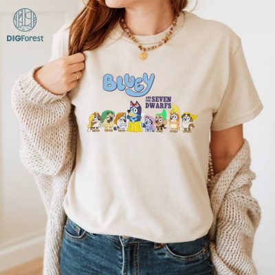 Bluey Snow White PNG, Bluey Family Shirt, Bluey Heeler Shirt, Funny Blue Dog Shirt, Bluey And The Seven Dwarfs Shirt, Bluey Toodler Tee