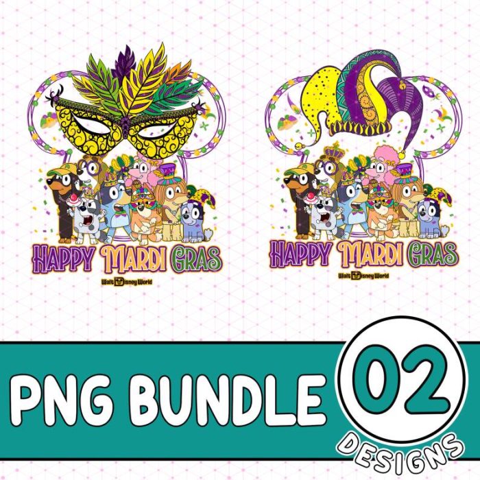 Bluey Mardi Gras Bundle| Bluey Gras Carnival Party PNG| Disneyland Fat Tuesday New Orleans Fleur De Lis Shirt | Let The Good Times Roll