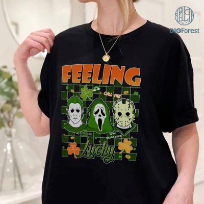 Horror Character Michael Myers Ghost Face Jason Voorhees St Patrick Day Png | Feeling Lucky Shamrock Shirt | St Paddys Day Shirt | Digital Download