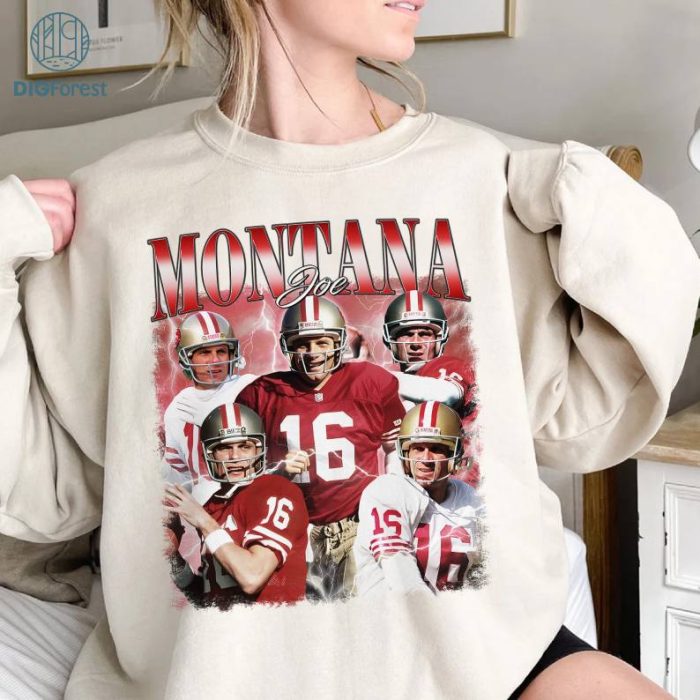 Vintage Joe Montana PNG, Football shirt, Classic 90s Graphic Tee, Unisex, Vintage Bootleg, Gift, Retro