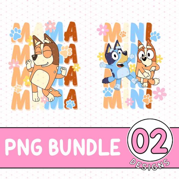 Bluey Mama Mini Bundle Png | Heeler Family Png | Bluey Cartoon Png | Bluey Mom Life Png | Mothers Day Gift | Mom and Daughter Png Gift