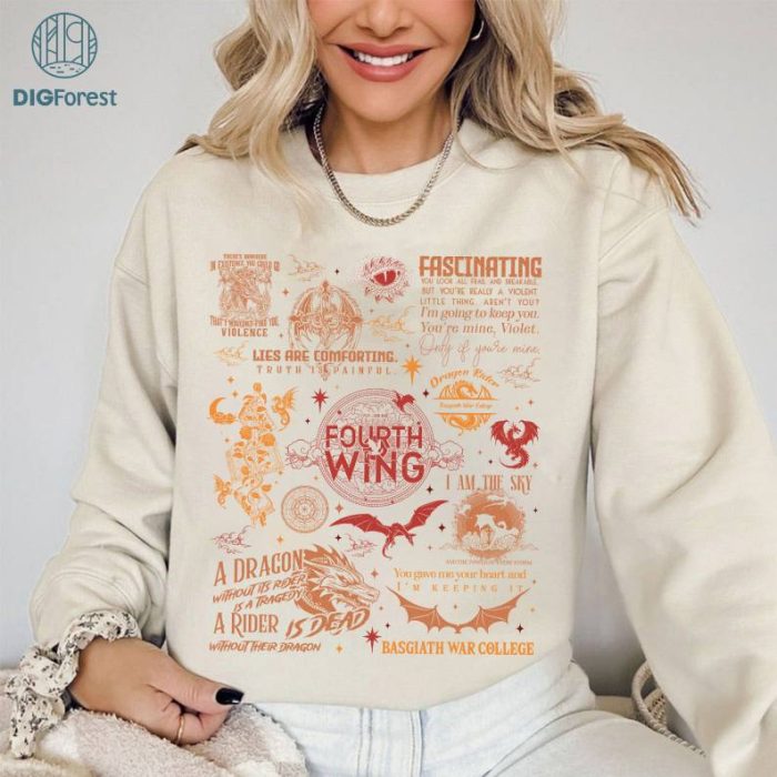 Fourth Wing Doodle Art PNG, Basgiath War College Sweatshirt, Fourth Wing Shirt, Dragon Rider Shirt, Fourth Wing Merch