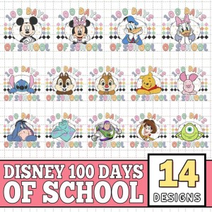 Disney 12+ 100 Days Of School Bundle Png, Disneyland 100 Days Of School PNG, Happy 100 Days Of School Png, Back To School Png, Magical Kimgdom