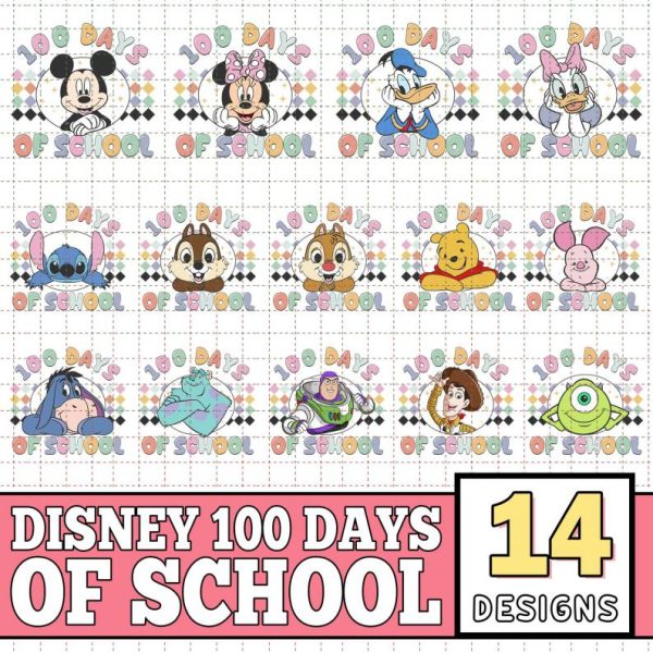 Disney 12+ 100 Days Of School Bundle Png, Disneyland 100 Days Of School PNG, Happy 100 Days Of School Png, Back To School Png, Magical Kimgdom