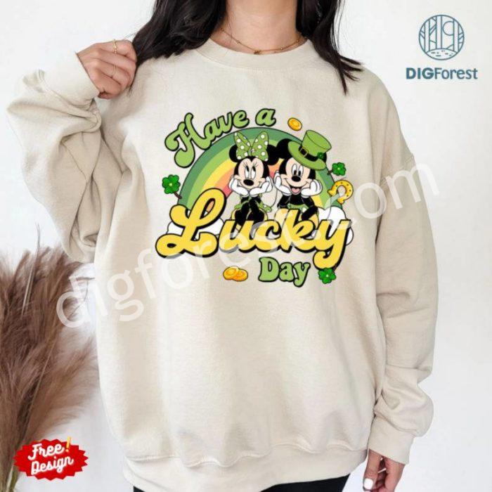 Disney Mickey Minnie Mouse St Patrick Day Png | Retro Mickey And Minnie Mouse St Patricks Day Shirt | Have A Lucky Day St Patrick Day Shirt | Digital Download