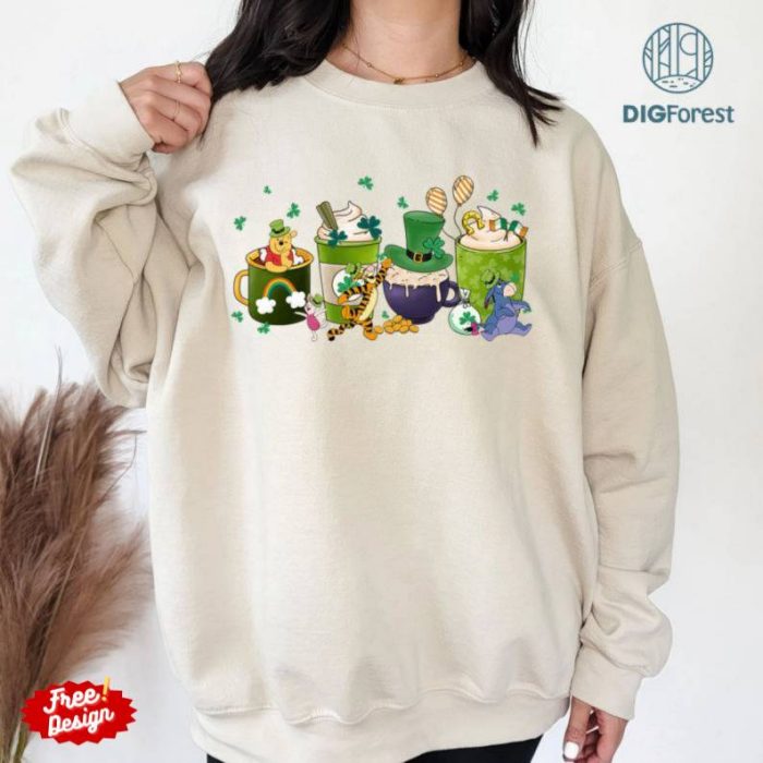 Disney Winnie The Pooh Patricks Day Coffee Png | Pooh And Friends St Patricks Day Shirt |Disneyland Irish Four Leaf Clover Shirt | Digital Download