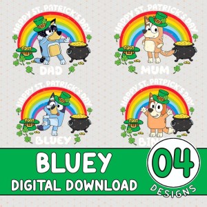 Bluey Bingo Happy St Patricks Day bundle, st particks bundle, shamrocks png, Irish lucky png, sublimation png, Groovy Digital Download Tshirt Designs