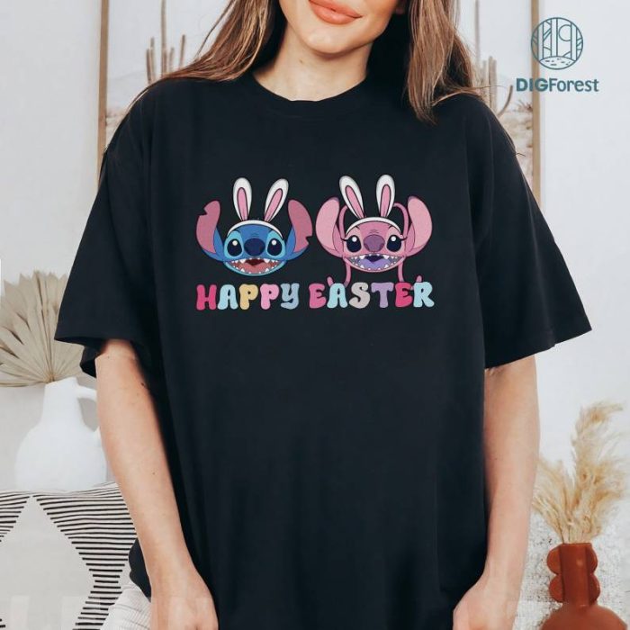 Disney Stitch Easter Day Png | Bunny Stitch And Angel | Funny Bunny Tee | Happy Easter Day Aesthetic | Easter Design Png | Instant Download