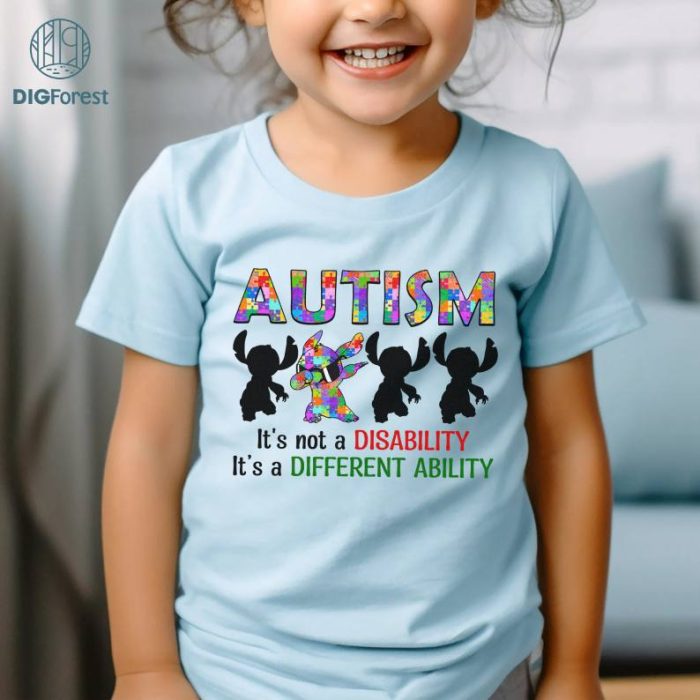 Disney Stitch Autism Awareness Png | Different Ability Autism Shirt | Autism Mom Shirt | In April We Wear Blue | Special Education Shirt