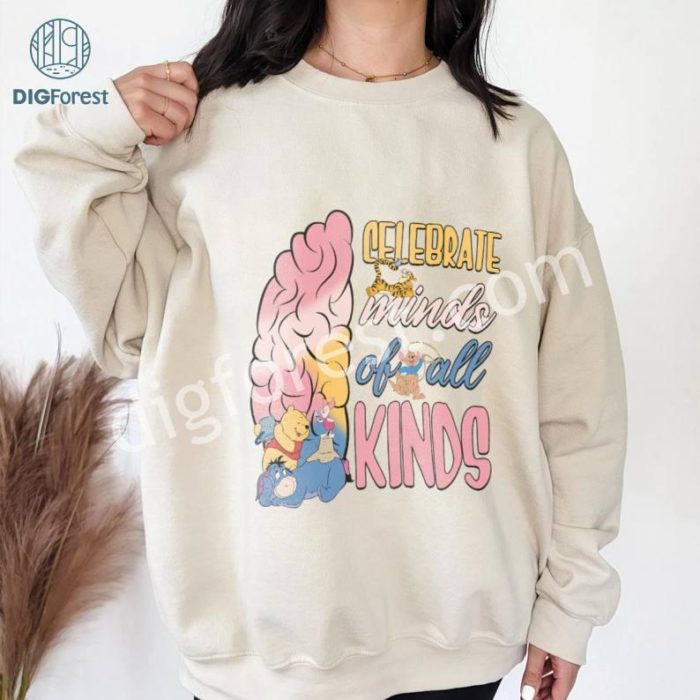 Celebrate Minds of All Kinds Winnie the Pooh Shirts, Neurodiversity PNG, Autism Awareness Shirt, ADHD Shirt, Autism Acceptance Gift for Special