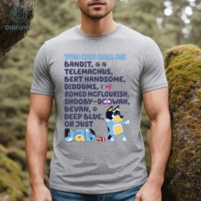 Bluey Inspired Dad Bandit List of Nicknames Unisex Softstyle T-Shirt- Bluey Dad PNG- Bluey Shirt Adult- Bluey Birthday Shirt- Funny Tshirt