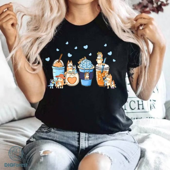 Mama Bluey Dog Coffee Mother's Day Shirt| Bluey Png| Bluey Bingo Png| Blue Dog Family Digital Download | Bandit Heeler Png