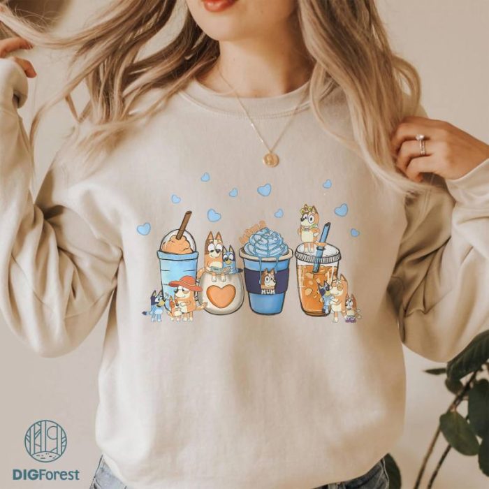 Mama Bluey Dog Coffee Mother's Day Shirt| Bluey Png| Bluey Bingo Png| Blue Dog Family Digital Download | Bandit Heeler Png