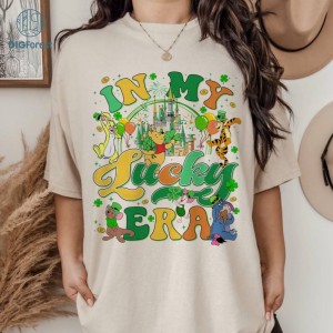 Disney Pooh and Friends Happy St. Patrick’s Day In My Lucky Era Png | WDW Disneyland Castle Family Saint Patrick Lucky Shamrock Shirt