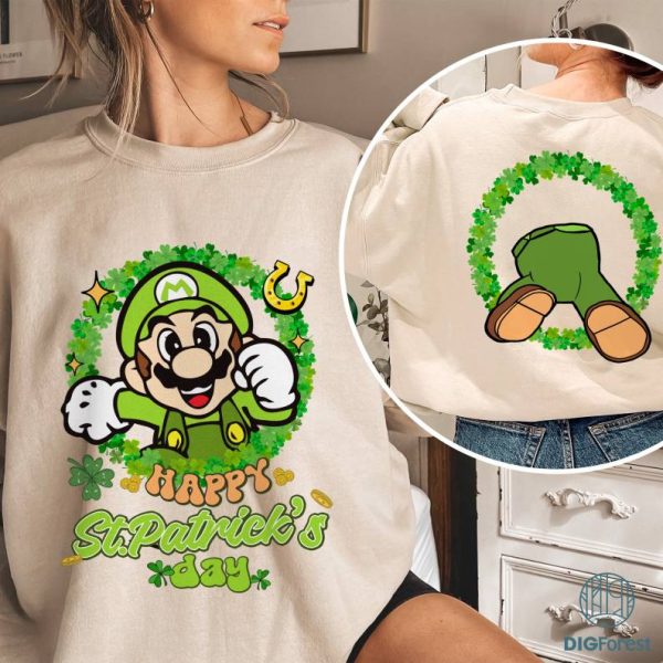 Two-sided Mario Shamrock St Patrick's Day Shirt | Super Mario Four Leaf Clover Shamrock Shirt, Let's get shamrocked Shirt