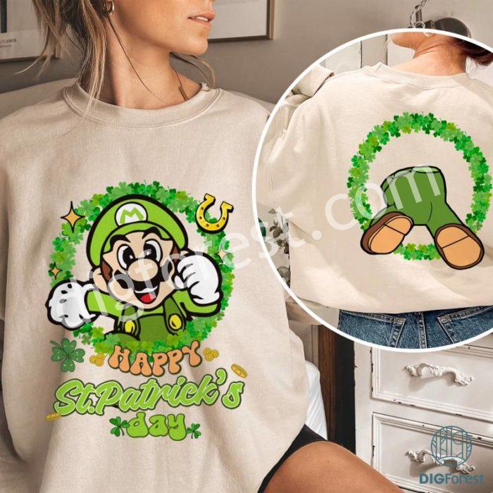 Two-sided Mario Shamrock St Patrick's Day Shirt | Super Mario Four Leaf Clover Shamrock Shirt, Let's get shamrocked Shirt