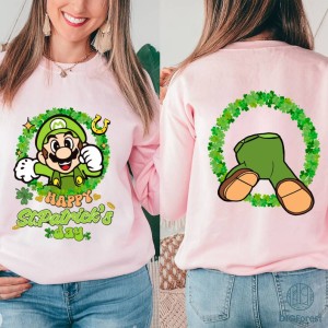 Two-sided Mario Shamrock St Patrick's Day Shirt | Super Mario Four Leaf Clover Shamrock Shirt, Let's get shamrocked Shirt