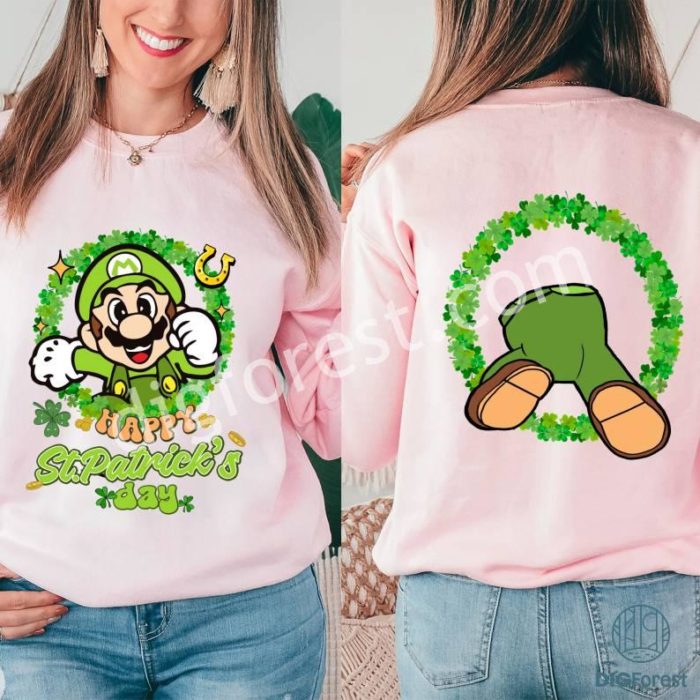 Two-sided Mario Shamrock St Patrick's Day Shirt | Super Mario Four Leaf Clover Shamrock Shirt, Let's get shamrocked Shirt