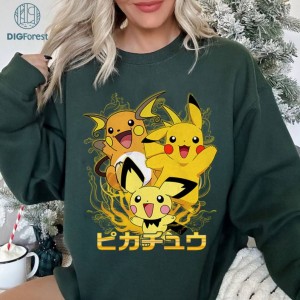 Pichu Raichu Pikachu PNG | Vintage Pkm Pikachu Shirt | Pikachu Evolution Shirt | Anime Characters | Pikachu Birthday Kids Shirt
