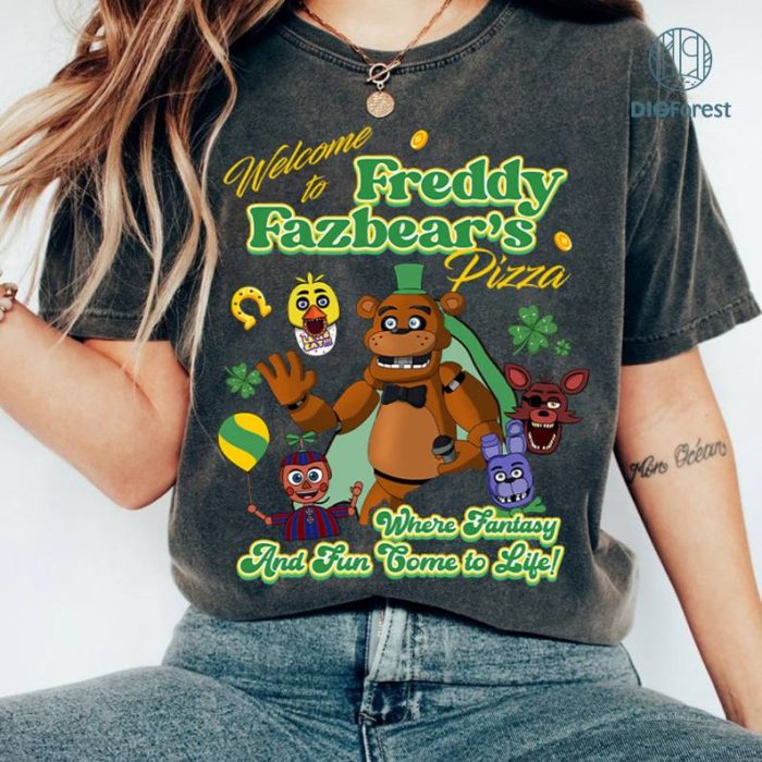 Five Nights at Freddy St Patrick's Day Shirt, Five Freddy's Pizza Shirt, Freddy Fazbear Bonnie Chica Foxy Shirt, Irish Patrick Day Shirt