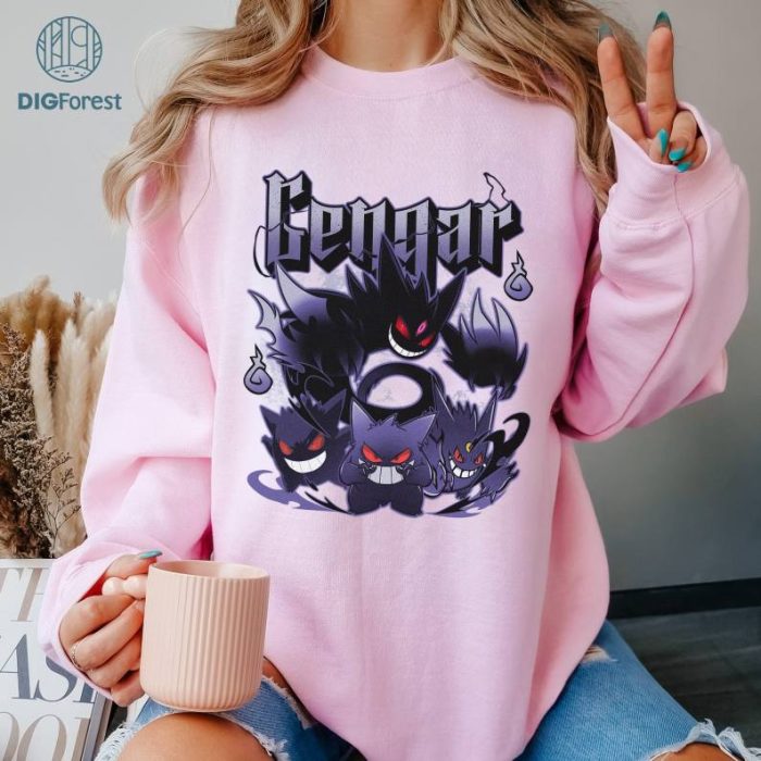 Gengar Anime Birthday PNG| PKM Gengar Ghost Sweatshirt | Retro Gengar Shirt | Gengar Vintage Shirt | Gengar Hoodie