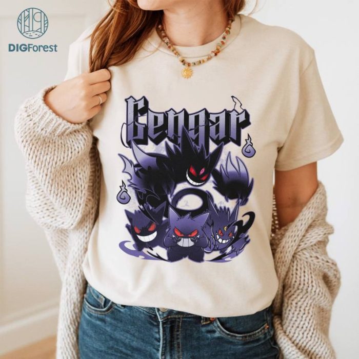 Gengar Anime Birthday PNG| PKM Gengar Ghost Sweatshirt | Retro Gengar Shirt | Gengar Vintage Shirt | Gengar Hoodie