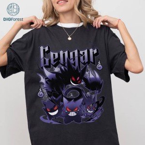Gengar Anime Birthday PNG| PKM Gengar Ghost Sweatshirt | Retro Gengar Shirt | Gengar Vintage Shirt | Gengar Hoodie