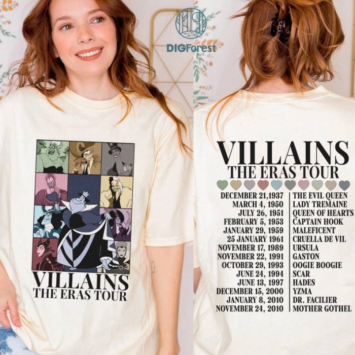 Disneyland Villains Queen of Hearts Eras Tour PNG, Disneyland Villains Shirt, Maleficent Ursula Hades Shirt, Villain Squad Shirt