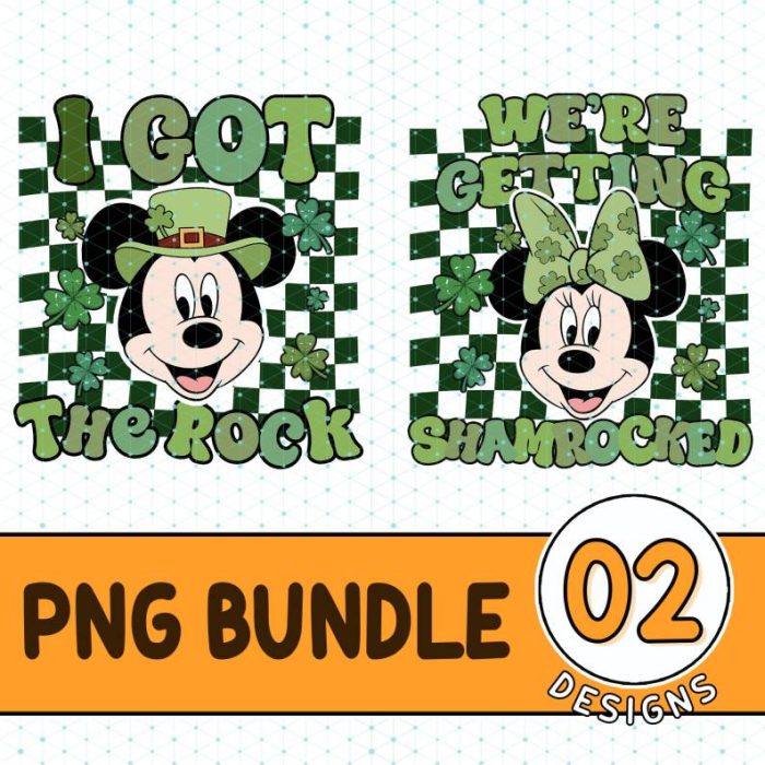 Disney Mickey Minnie St Patrick's Day Bachelorette Party Bundle, Mickey Patricks Day Png, I Got The Rock, We're Getting Shamrocked, Irish Shirt