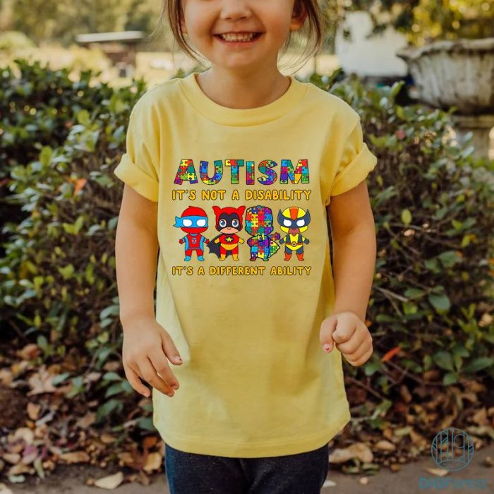 Pretty Superhero Autism It's Not A Disability It's A Different Ability Shirt, Puzzle Piece Autism Shirt, Autism Kids Shirt, Autism Superhero Shirt