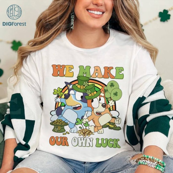 Bluey Happy St Patrick's Day PNG, Bluey Bingo Patrick's Day, Bluey Family Irish Shirt, Bluey Four Leaf Clover Shamrock Tee Paddy's Day Tee