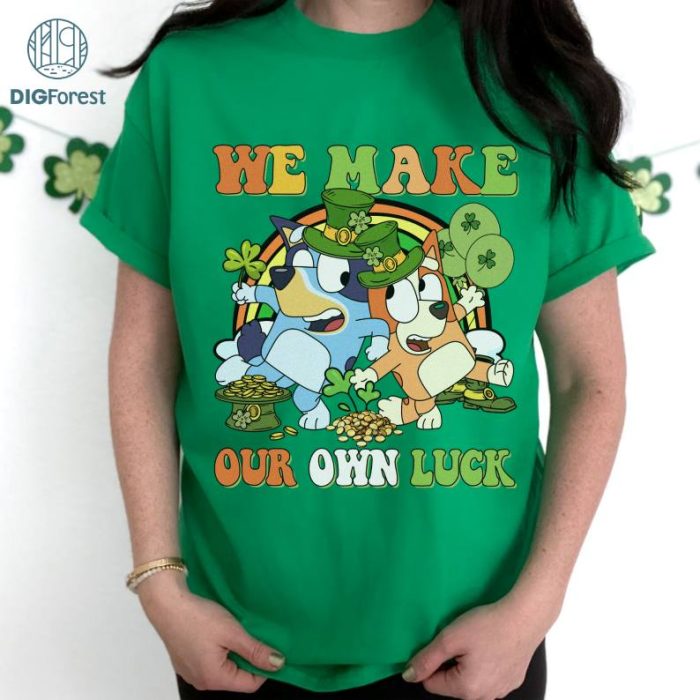 Bluey Happy St Patrick's Day PNG, Bluey Bingo Patrick's Day, Bluey Family Irish Shirt, Bluey Four Leaf Clover Shamrock Tee Paddy's Day Tee