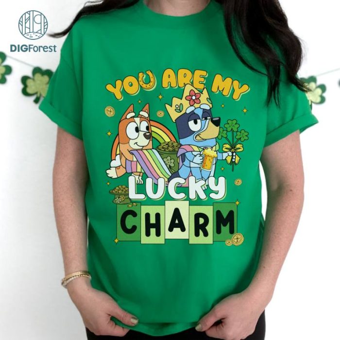 Bluey Happy St Patrick's Day PNG, Bluey Bingo Patrick's Day, Bluey Family Irish Shirt, Bluey Four Leaf Clover Shamrock Tee Paddy's Day Tee