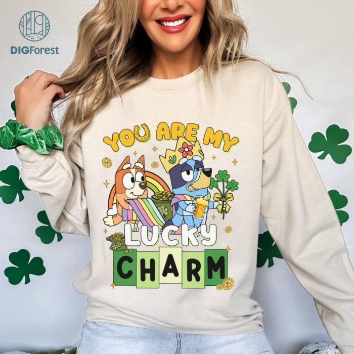 Bluey Happy St Patrick's Day PNG, Bluey Bingo Patrick's Day, Bluey Family Irish Shirt, Bluey Four Leaf Clover Shamrock Tee Paddy's Day Tee