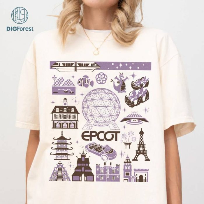 Disney Epcot Center Vintage Style Png | Epcot Festival Shirt | Figment Epcot Png | Magic Kingdom Png | Epcot Png Sublimation Download