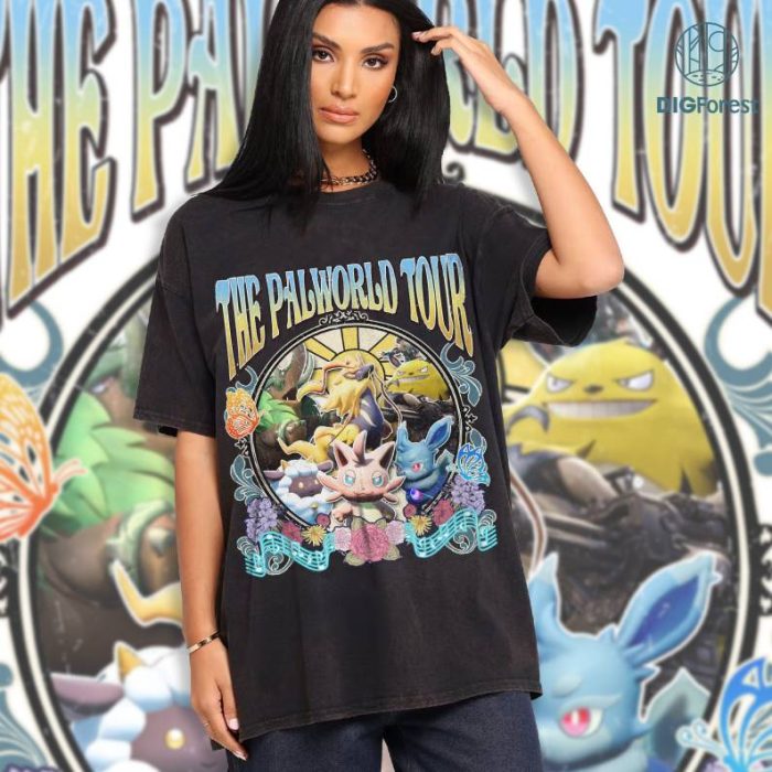 The Palworld Tour Retro Rock Style Shirt, Palworld Shirt, Chikipi Grizzbolt Shirt, Video Game Shirt, Palworld Survival Game Shirt