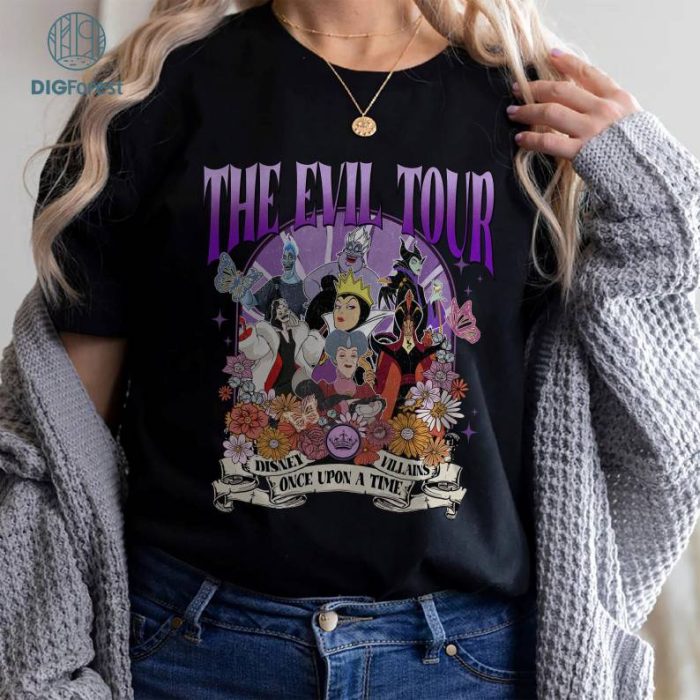 Vintage Disney Floral Villains Shirt | The Evil Tour Shirt | Villains Characters Shirt | Evil Friends | Family Villains Shirt | Maleficent Shirt