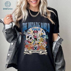 Vintage Disney Floral Mickey and Friends Epcot Tour Shirt, Epcot Drinking World Tour Shirt, Mickey Minnie Epcot Sweatshirt, Magic Kingdom Epcot Tee