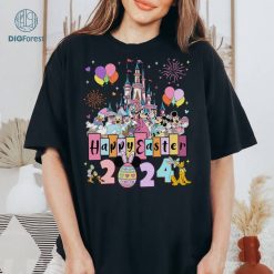Disney Mickey and Friends Happy Easter Day Fireworks 2024 T-shirt, Disney Balloon Easter Day Crew Family Matching Tee, WDW Happiest Place Gift