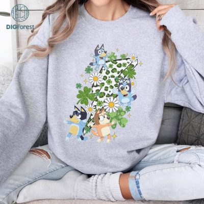 Bluey Happy St Patrick's Day PNG, Bluey Bingo Patrick's Day, Bluey Family Irish Shirt, Bluey Four Leaf Clover Shamrock Tee Paddy's Day Tee