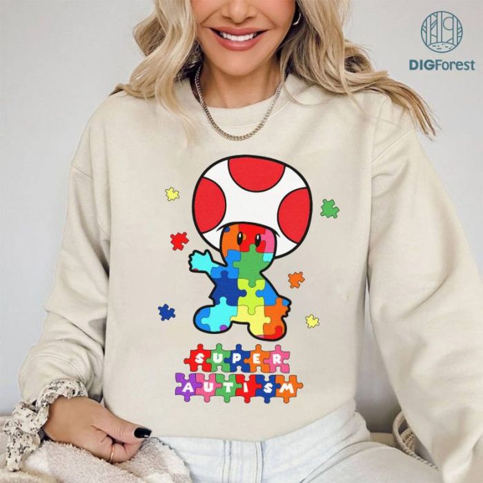 Super Mario Png | Super Autism | Mario Luigi Tee | Autism Awareness | Mario Blue Day Design Png | Instant Download