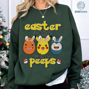 Pocket Monsters Happy Easter Shirt, Easter Is Better With My Peeps, Pikachu Charmander Snorlax Easter Png, Funny Easter Png, Easter Download