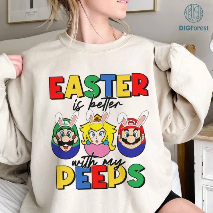 Super Mario Easter Is Better With My Peeps Shirt, Mario Bros Easter Png, Funny Easter Png Download, Mario Peach Luigi, Mario Easter Eggs Png