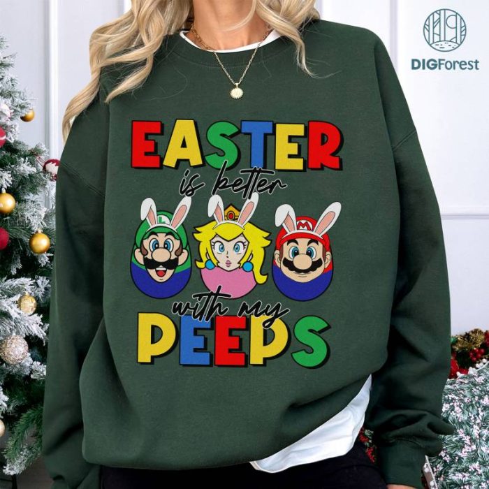 Super Mario Easter Is Better With My Peeps Shirt, Mario Bros Easter Png, Funny Easter Png Download, Mario Peach Luigi, Mario Easter Eggs Png