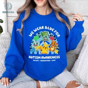 Pikachu Autism Sweatshirt | We Wear Blue For Autism Awareness | Pokeemon Autism Shirt | Autism Kids Shirt | Anime Shirt | Gift for Gamer