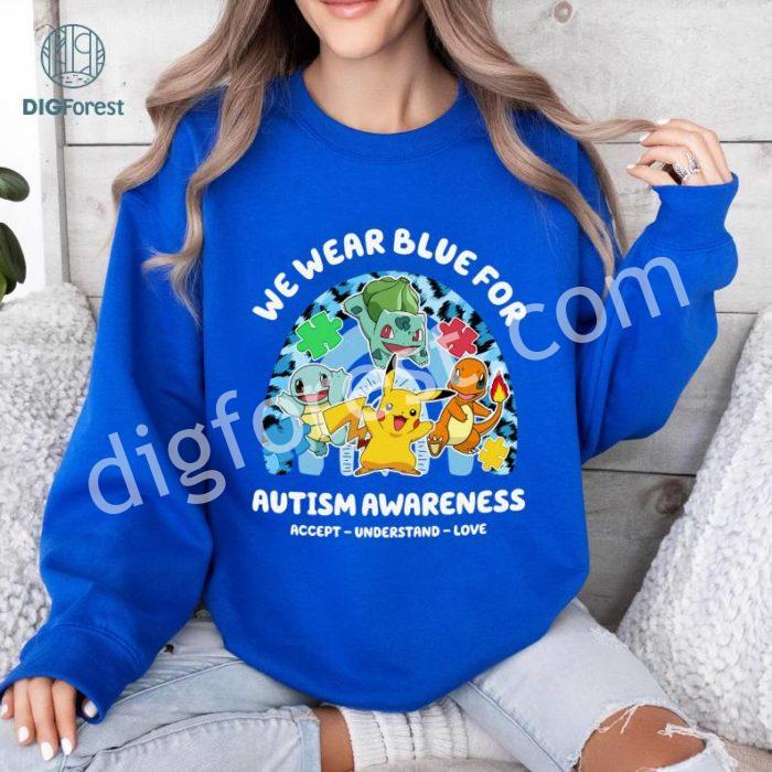 Pikachu Autism Sweatshirt | We Wear Blue For Autism Awareness | Pokeemon Autism Shirt | Autism Kids Shirt | Anime Shirt | Gift for Gamer