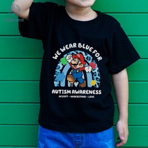 Super Mario Autism Sweatshirt | Mario We Wear Blue For Autism Awareness | Super Mario Autism Shirt | Autism Kids Shirt | Autism Support