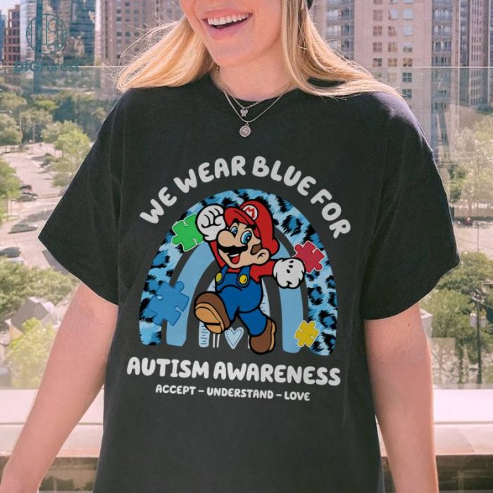 Super Mario Autism Sweatshirt | Mario We Wear Blue For Autism Awareness | Super Mario Autism Shirt | Autism Kids Shirt | Autism Support