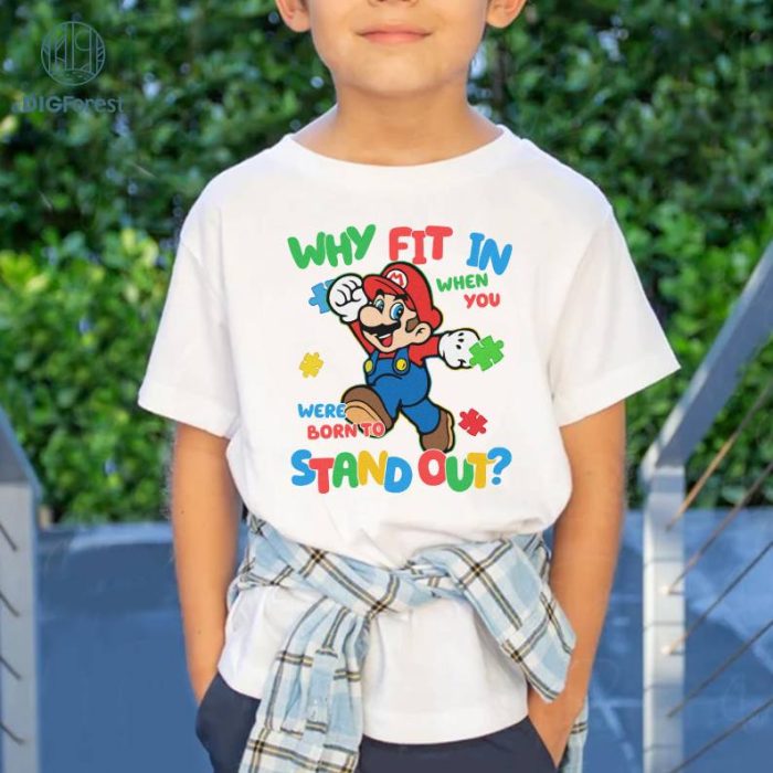 Mario Autism Awareness Sweatshirt, Why Fit In When You Were Born To Stand Out, Super Mario Shirt, Autism Puzzles Shirt, Mario Gift